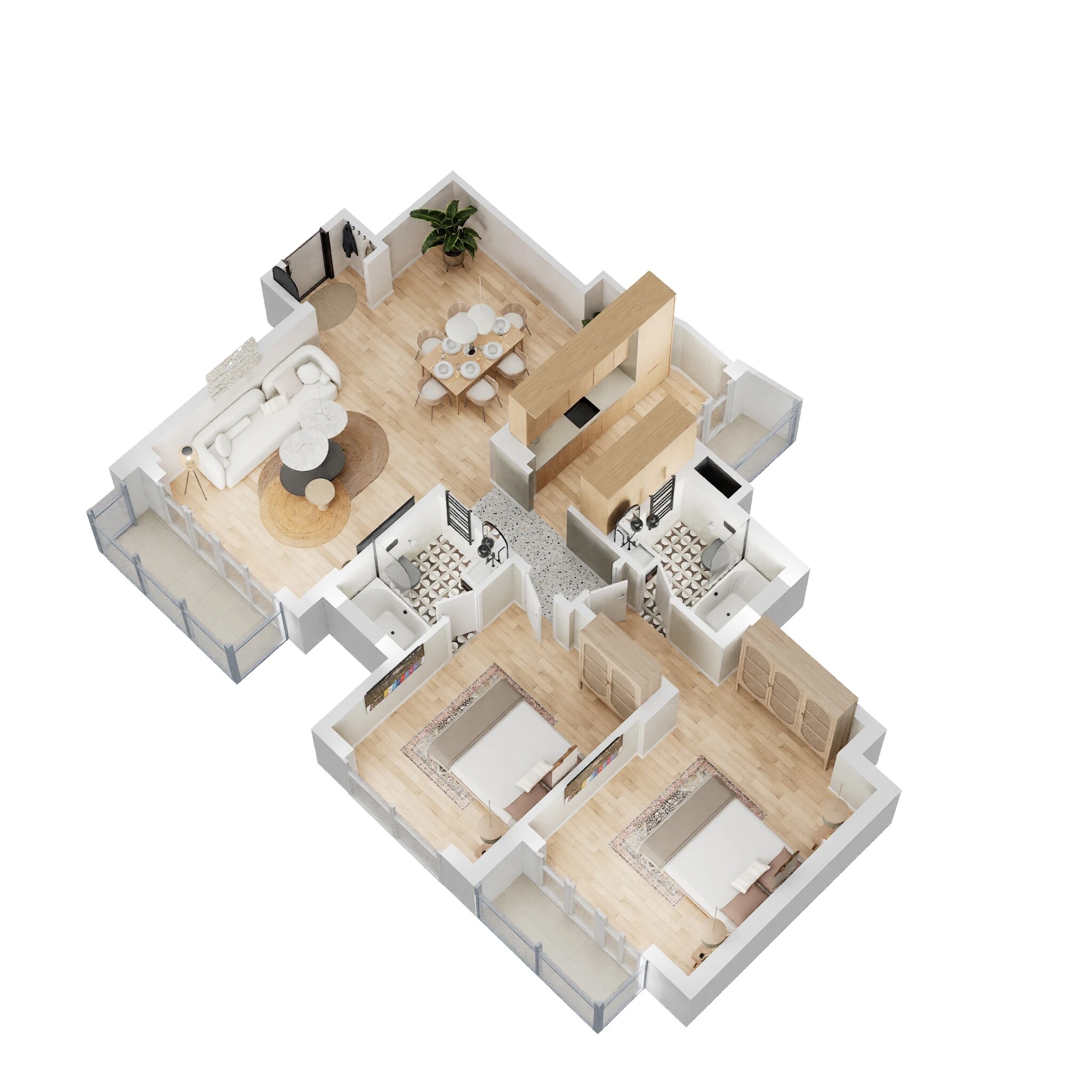 Floor plan of 2 BHK 1400 Sq. Ft. Apartment in Shalimar Oneworld Vista, Lucknow