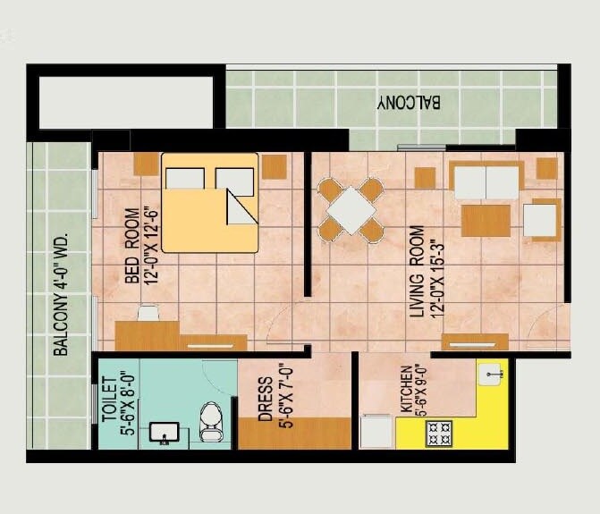 Floor plan of 1 BHK 1304 Sq. Ft. Apartment in Shiv Shakti Zoe, Lucknow