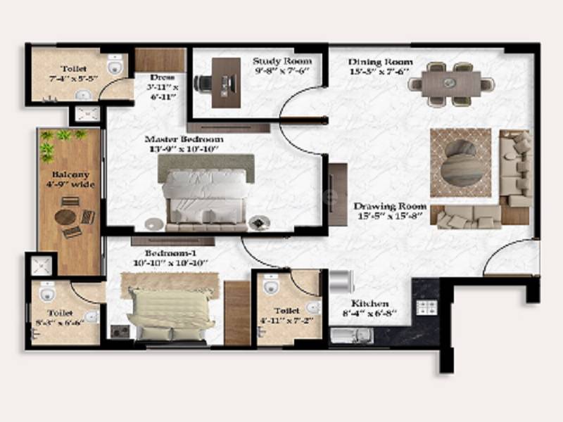 2 BHK 966 Sq. Ft. Apartment