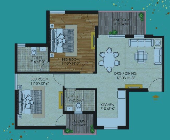 2 BHK 1080 Sq. Ft. Apartment