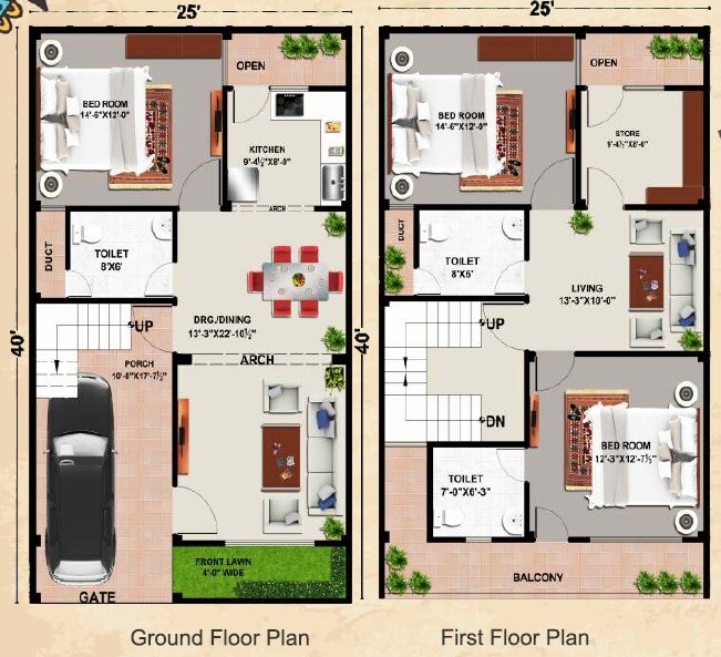 Floor plan of 3 BHK 1000 Sq. Ft. Villa in The Hive Gomati Nagar, Lucknow