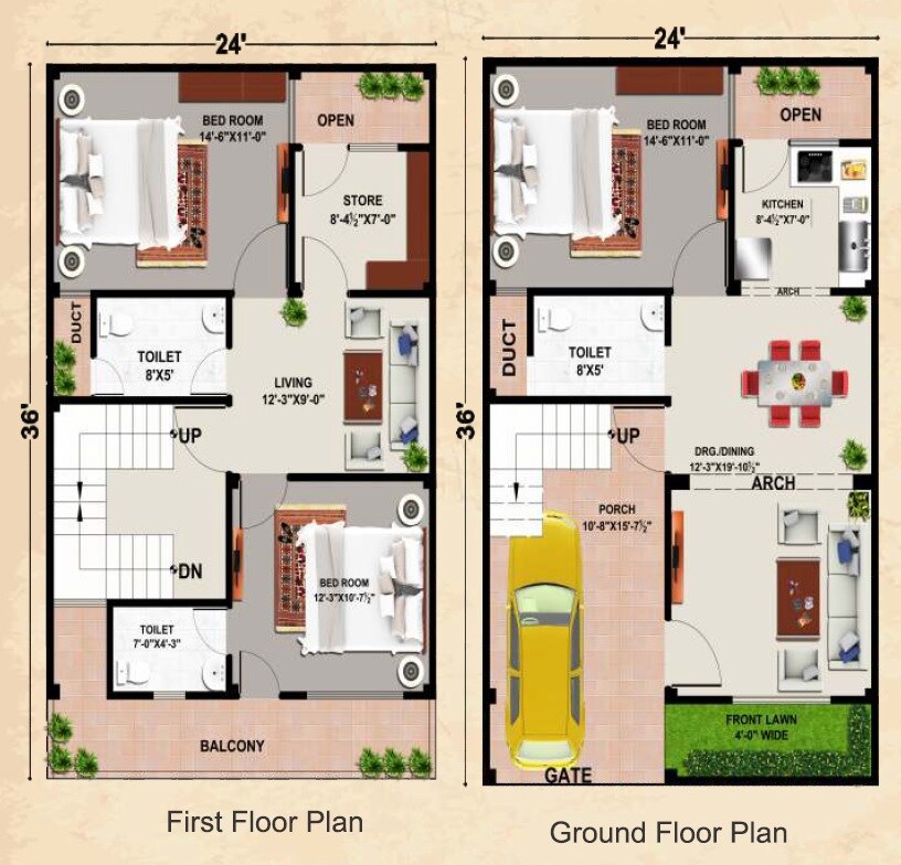 Floor plan of 3 BHK 864 Sq. Ft. Villa in The Hive Gomati Nagar, Lucknow