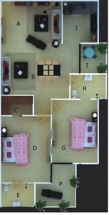 Floor plan of 2 BHK 1382 Sq. Ft. Apartment in Touchwood The Woods, Lucknow