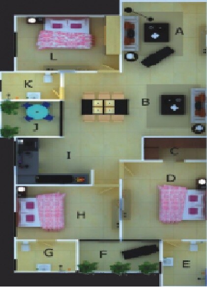 Floor plan of 3 BHK 1832 Sq. Ft. Apartment in Touchwood The Woods, Lucknow