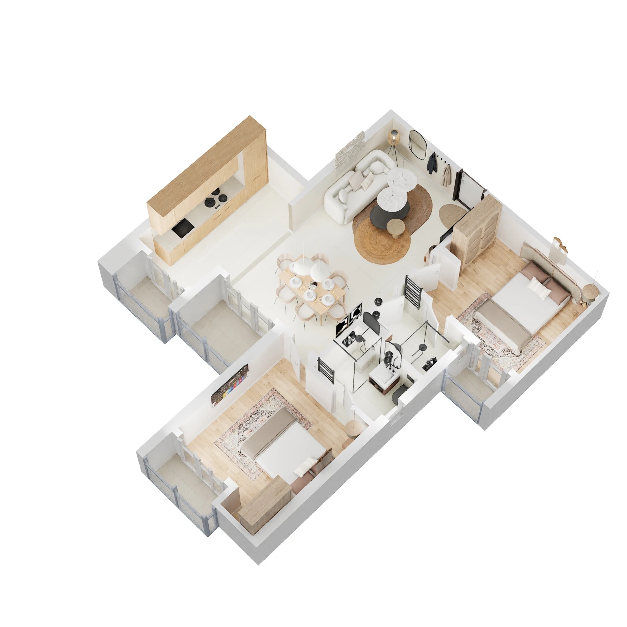 Floor plan of 2 BHK 1090 Sq. Ft. Apartment in Urban Axis Urban Woods, Lucknow