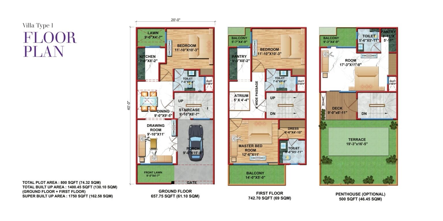 Floor plan of 4 BHK 1750 Sq. Ft. Villa in Vanshika Ontario, Lucknow