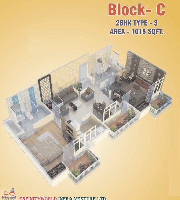 Floor plan of 2 BHK 1015 Sq. Ft. Apartment in Venessa Enfinity Heights, Lucknow