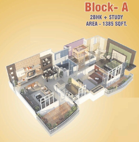 Floor plan of 2 BHK 1385 Sq. Ft. Apartment in Venessa Enfinity Heights, Lucknow