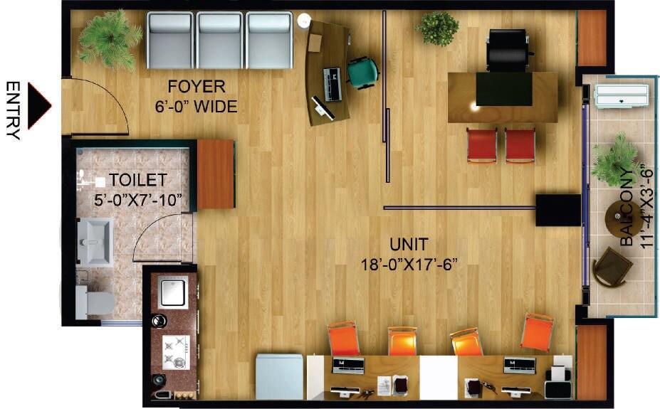 Floor plan of 391 Sq. Ft. Studio in Viraj BBD Times Square, Lucknow
