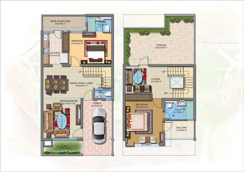 Floor plan of 2 BHK 1255 Sq. Ft. Villa in Viraj Lotus Enclave, Lucknow