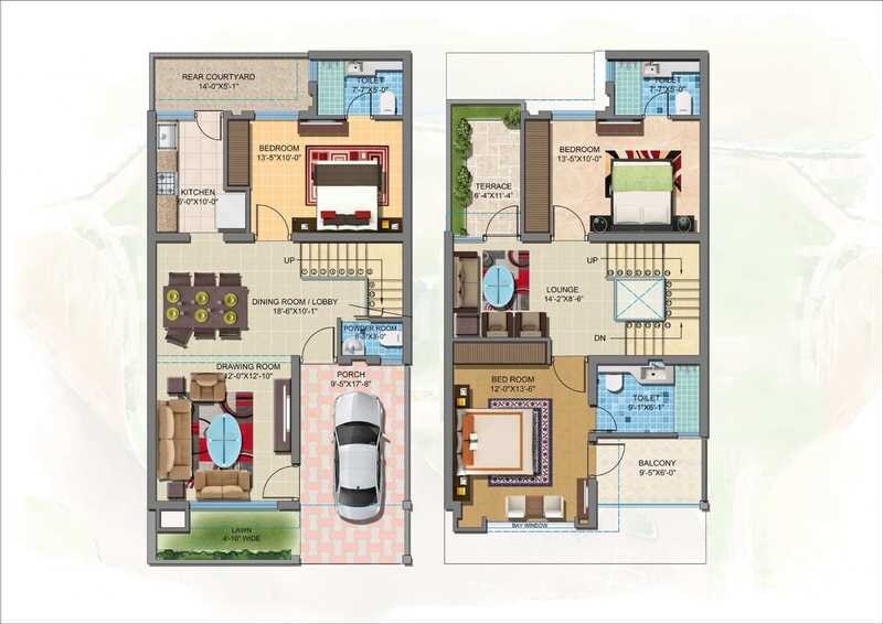 Floor plan of 3 BHK 1550 Sq. Ft. Villa in Viraj Lotus Enclave, Lucknow