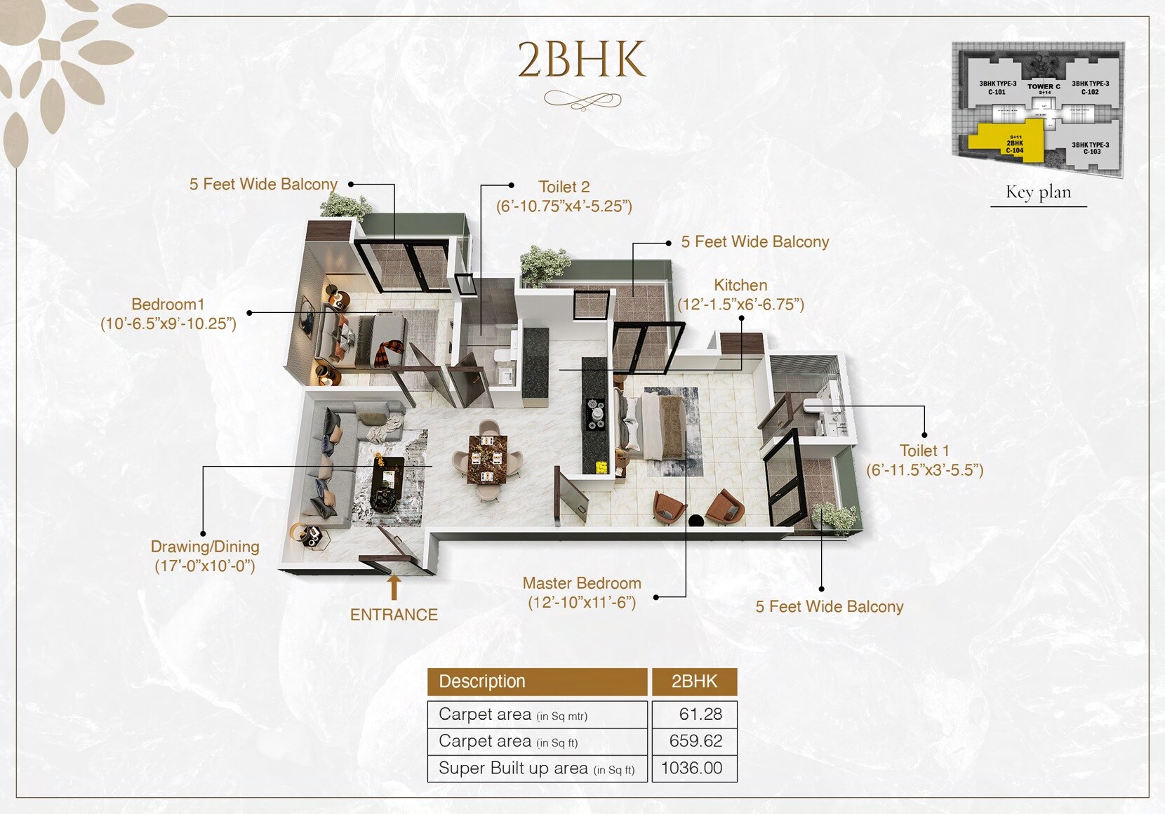 2 BHK 1036 Sq. Ft. Apartment