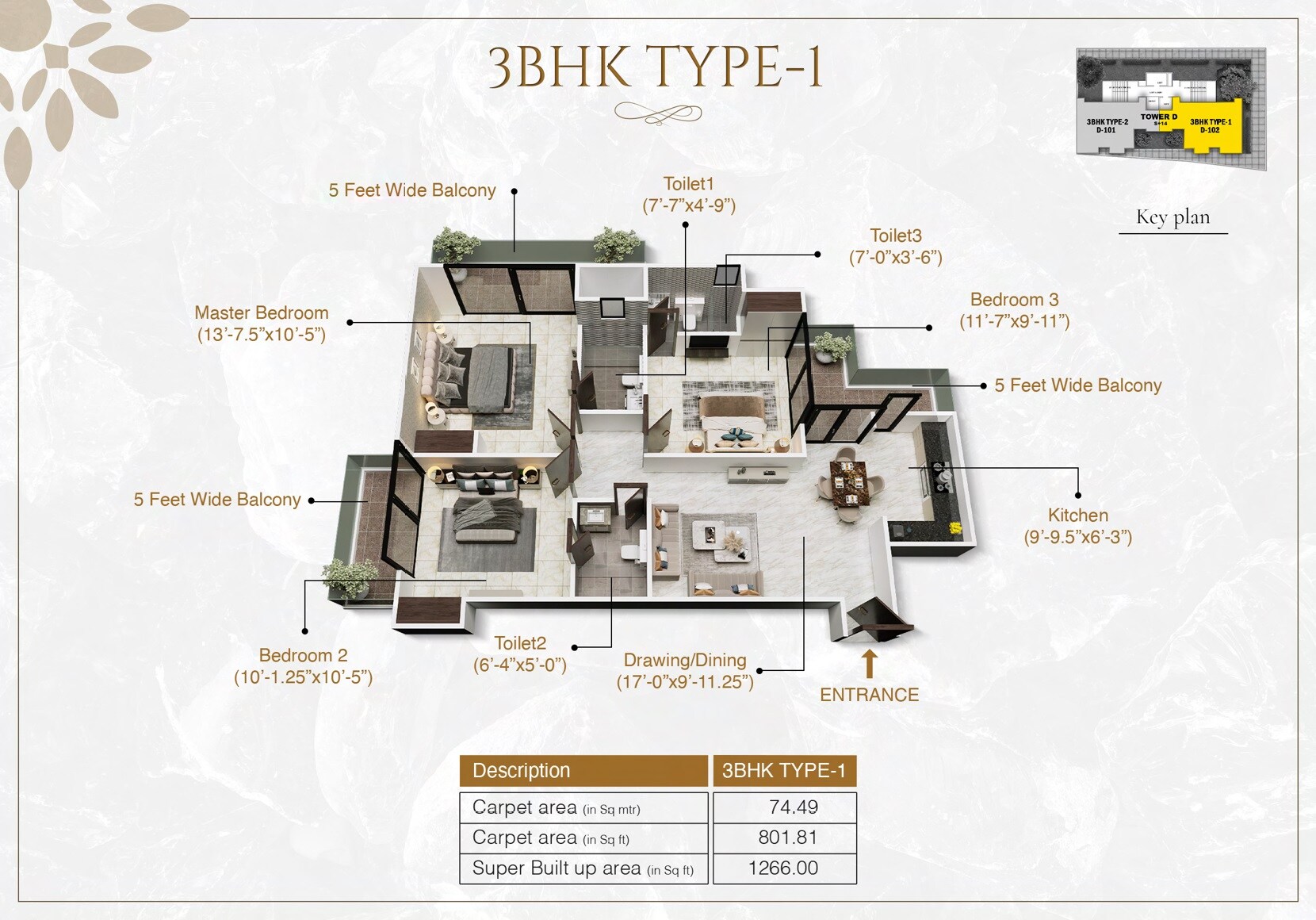 3 BHK 1266 Sq. Ft. Apartment