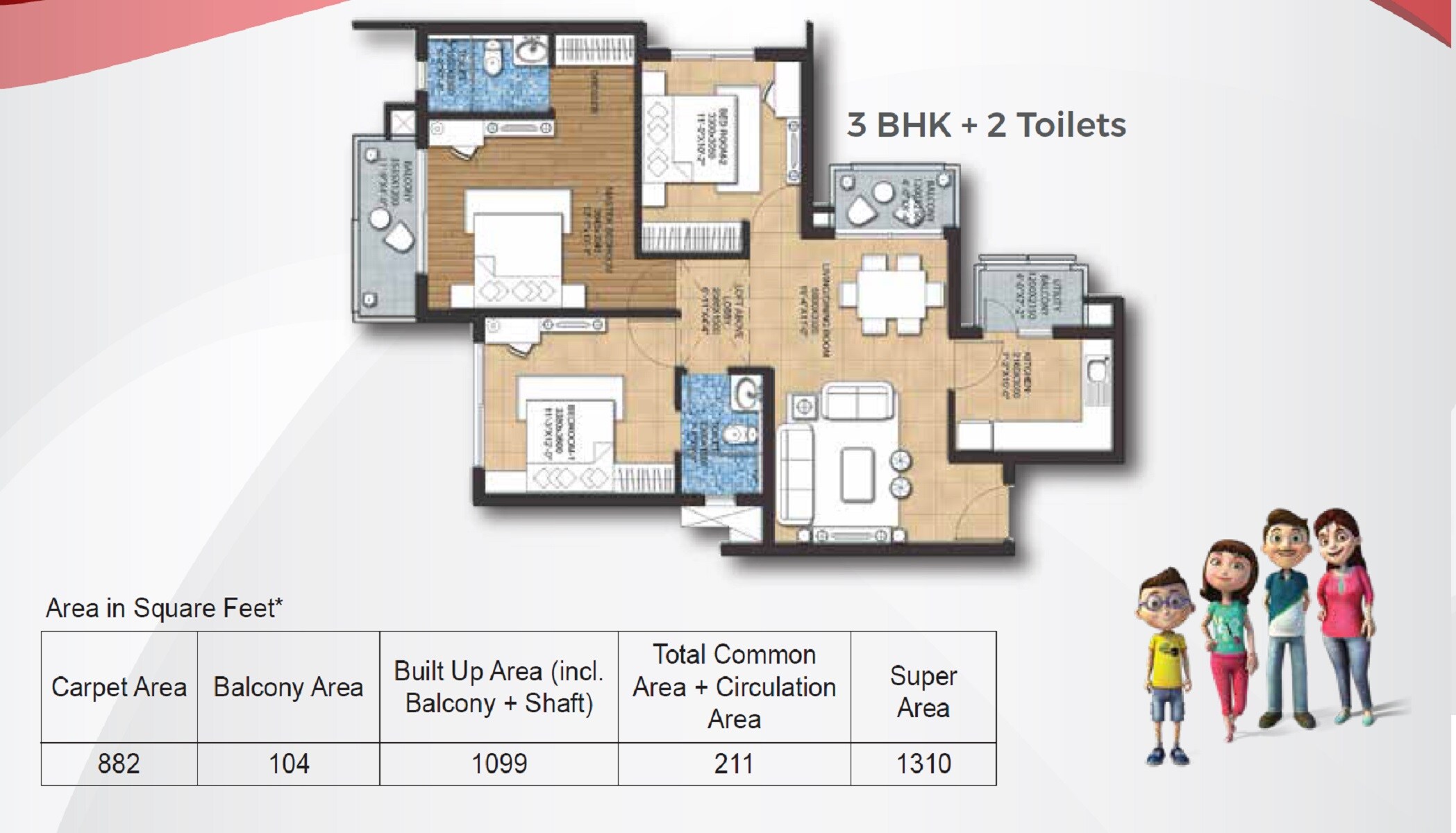 3 BHK 1310 Sq. Ft. Apartment