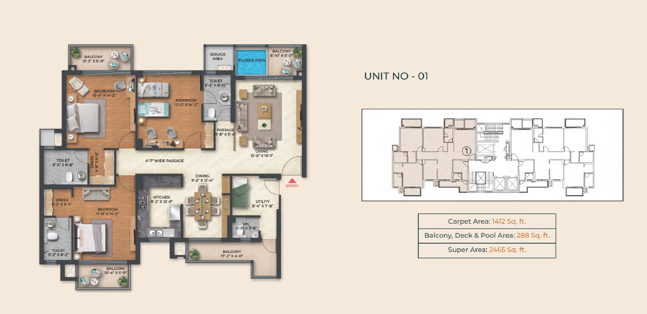 3 BHK 2465 Sq. Ft. Apartment