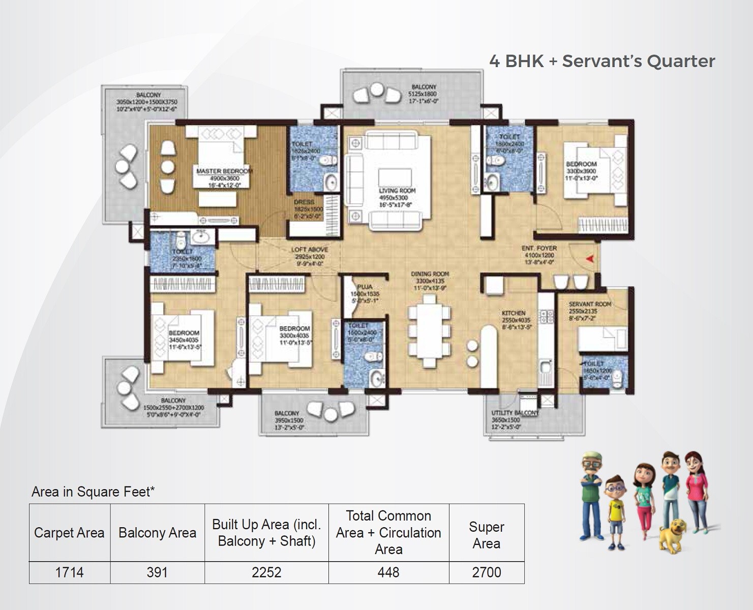 Floor plan of 4 BHK 2700 Sq. Ft. Apartment in Hero Homes Ludhiana, Ludhiana