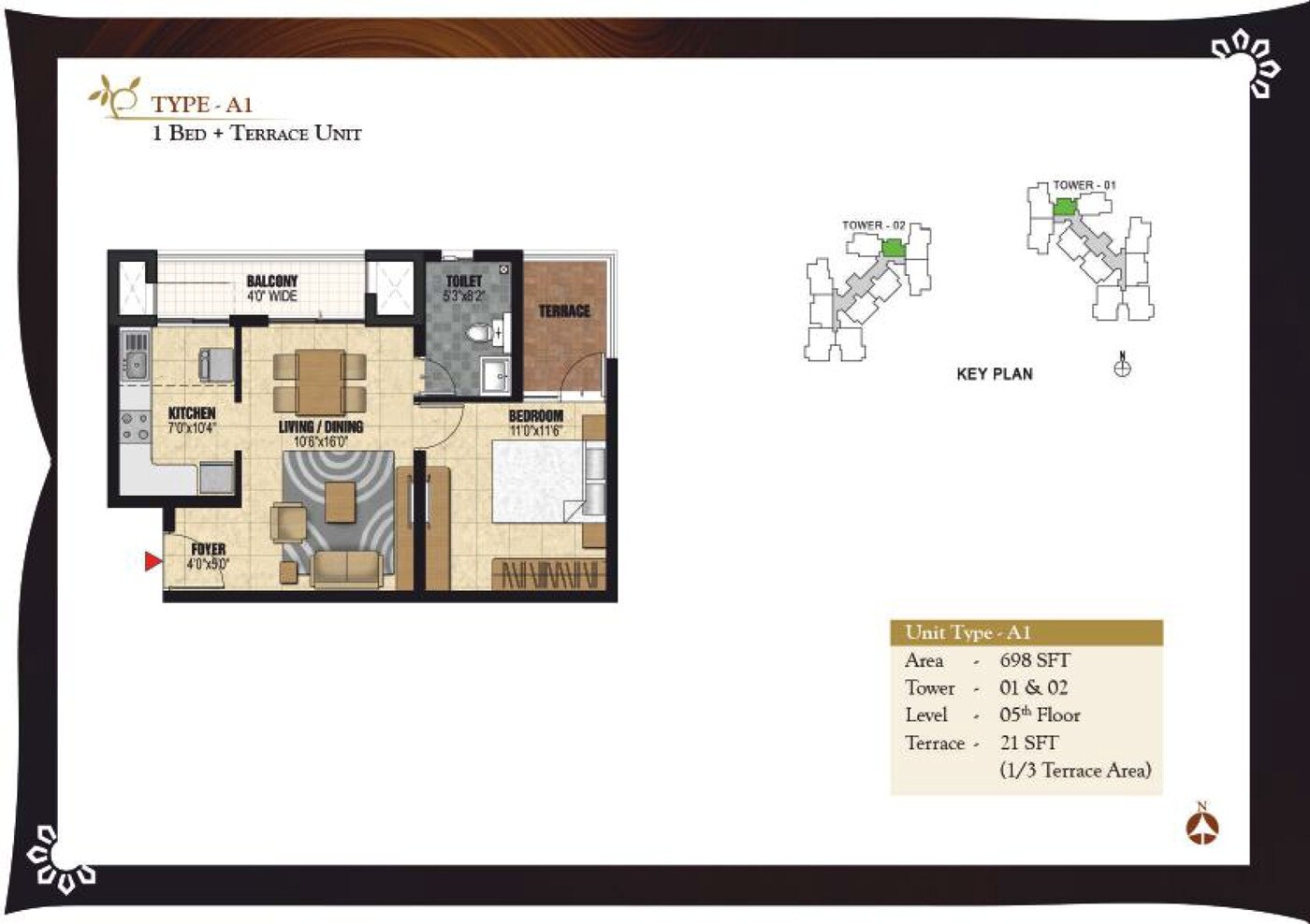 1 BHK 698 Sq. Ft. Apartment