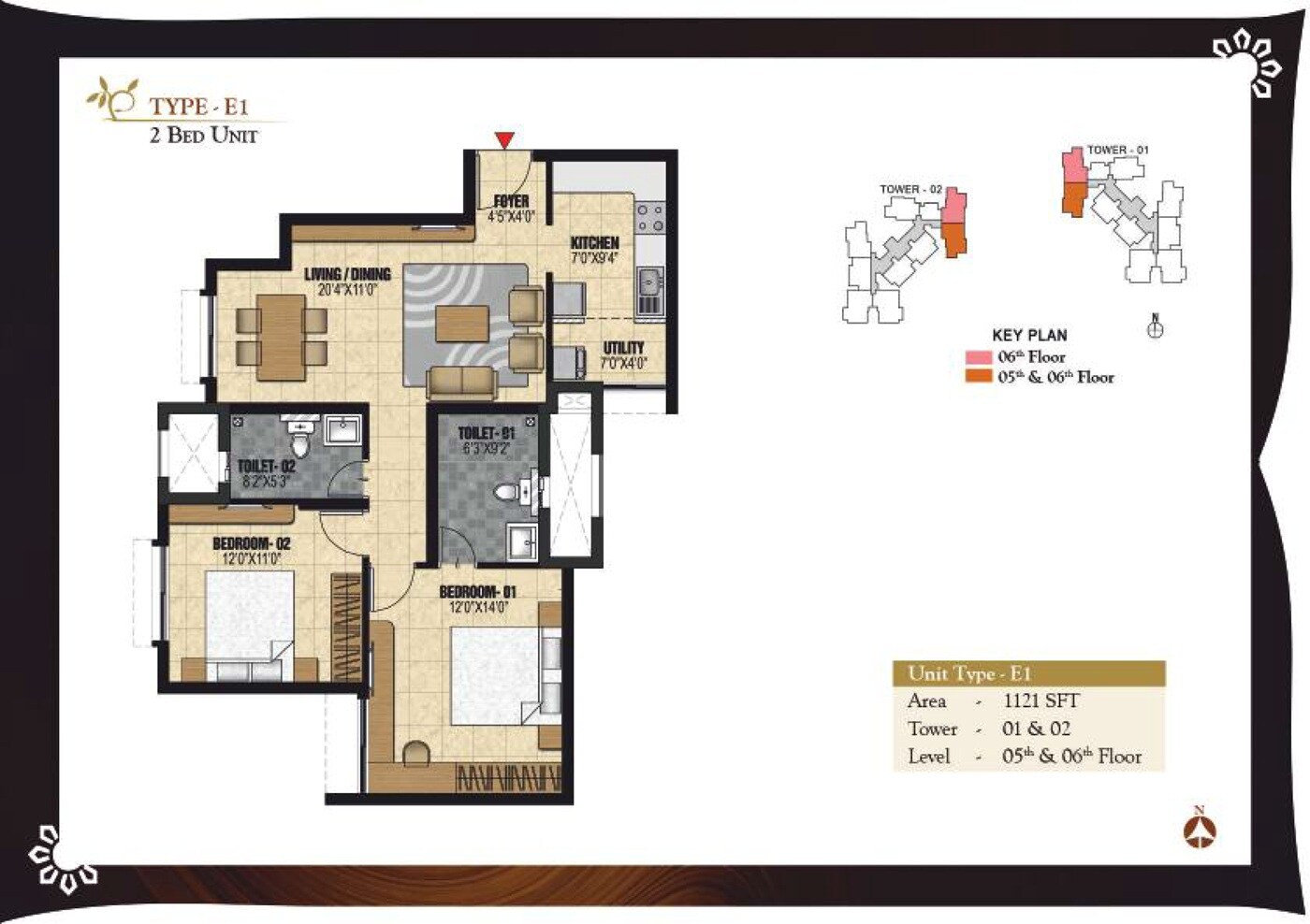 2 BHK 1121 Sq. Ft. Apartment