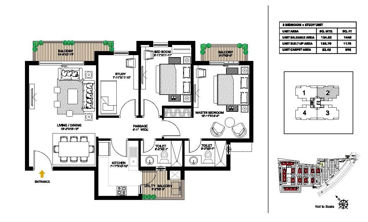 Floor plan of 2 BHK 1448 Sq. Ft. Apartment in Alphacorp Meerut One, Meerut