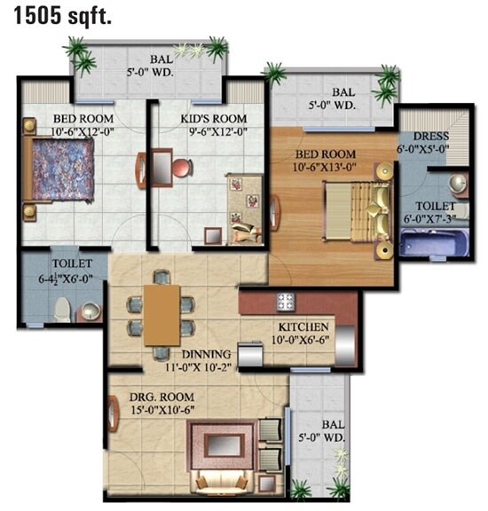 3 BHK 1505 Sq. Ft. Apartment