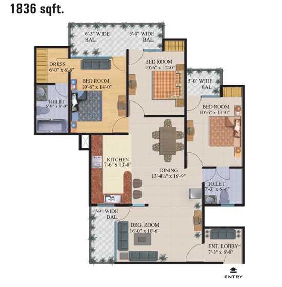 supertech palm greens apartment 3 bhk 1836sqft 20213125223120