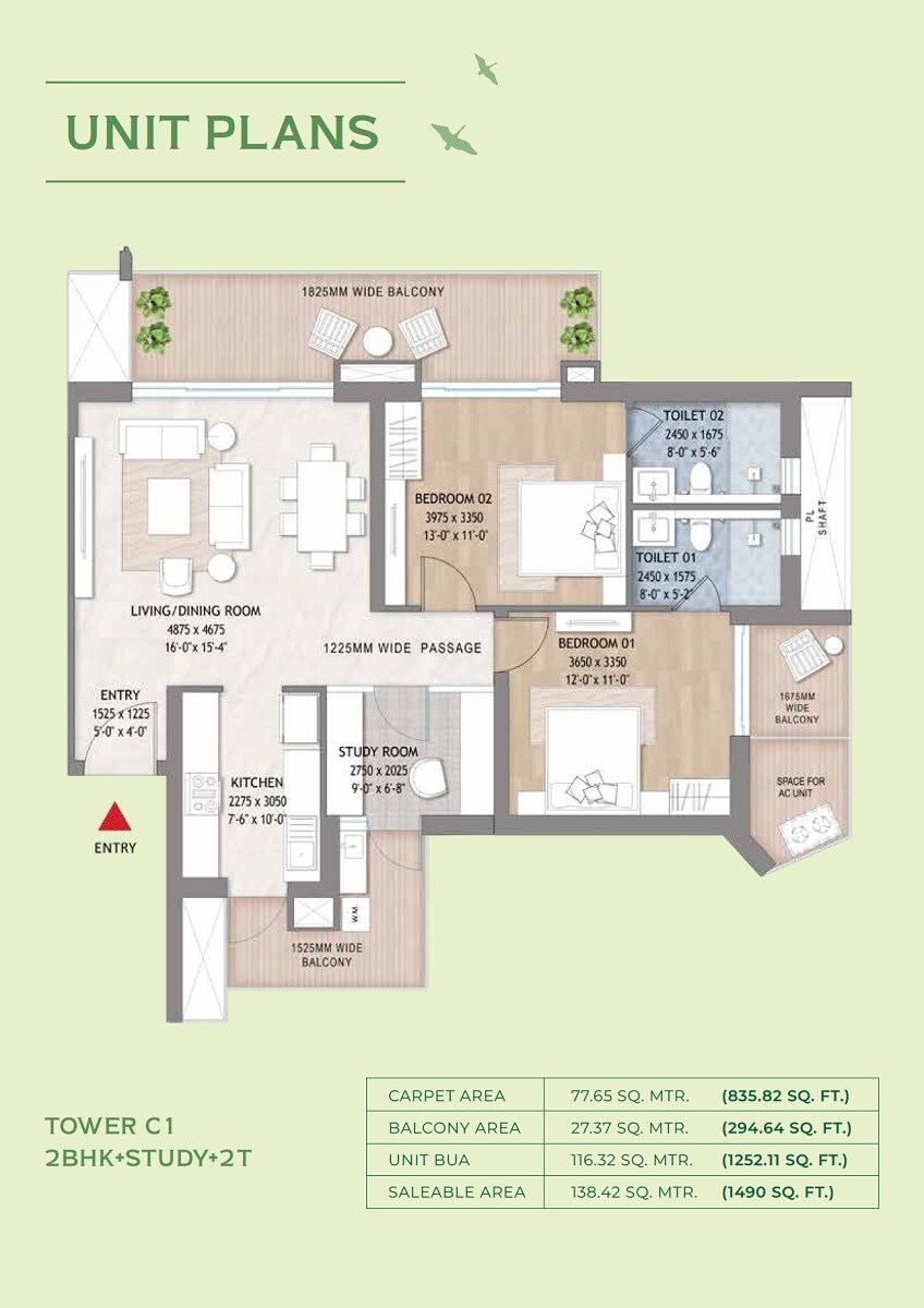 2 BHK 1490 Sq. Ft. Apartment