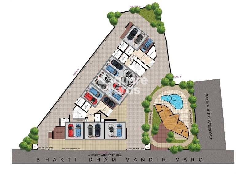 Dream-Arihant-Niwara-Sky_a painting of a building with a christmas tree on top of it