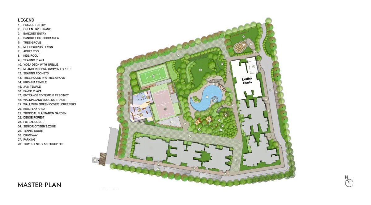 Lodha-Elaris_an aerial view of a small town with a clock on the wall