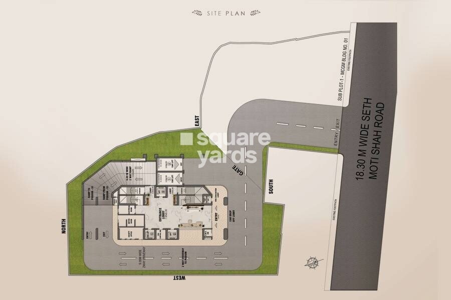 Redstone-Azara-Residences_an aerial view of a building with a clock on it