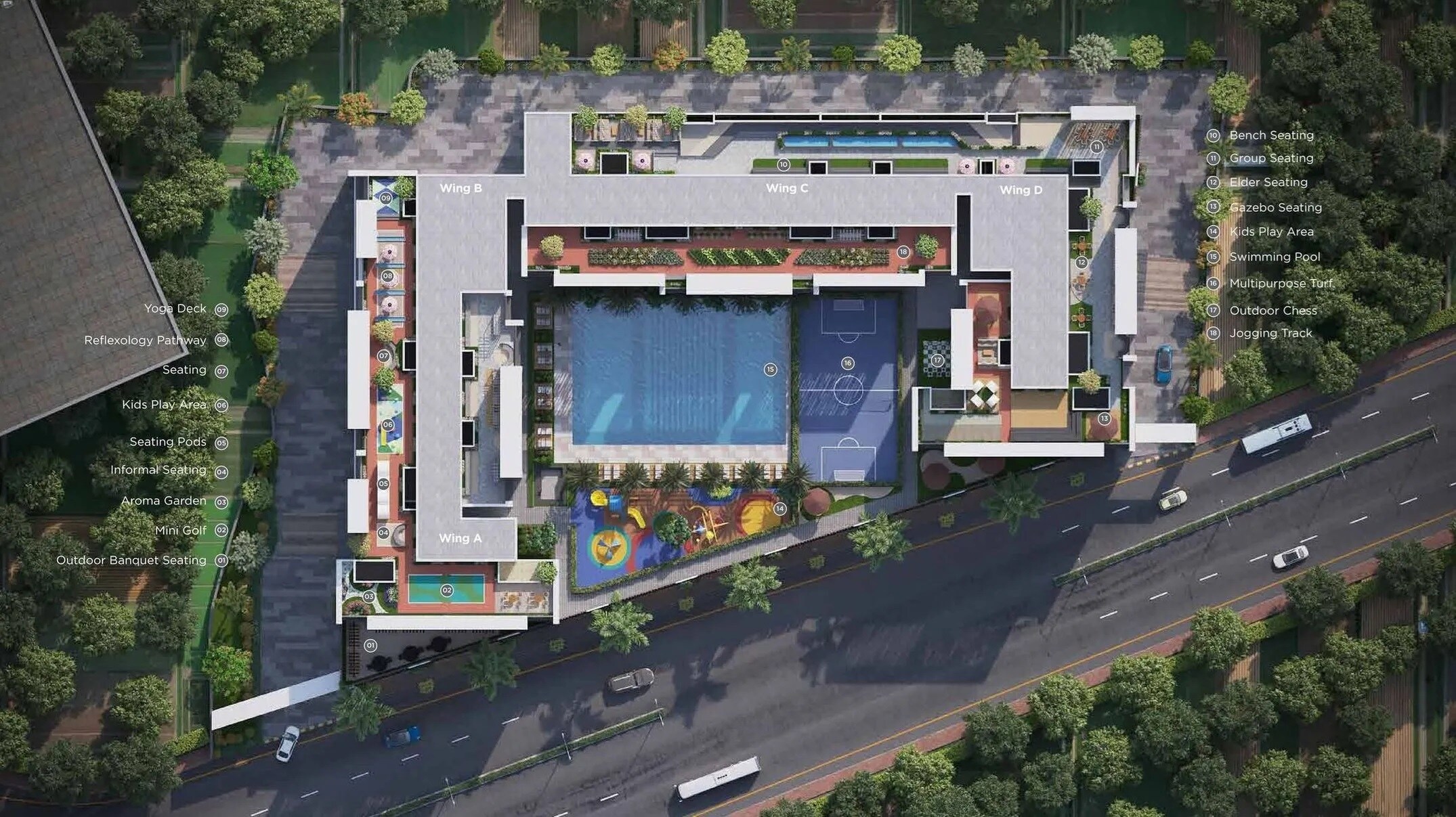 Runwal-Woods_an aerial view of a large building with a sky background