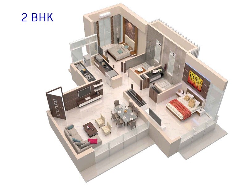Floor plan of 2 BHK 700 Sq. Ft. Apartment in 111 Hyde Park, Mumbai