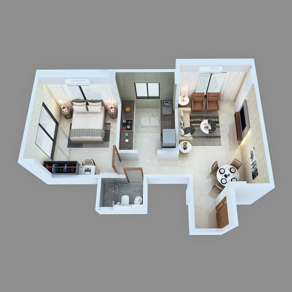 Floor plan of 1 BHK 470 Sq. Ft. Apartment in 153 Skye, Mumbai