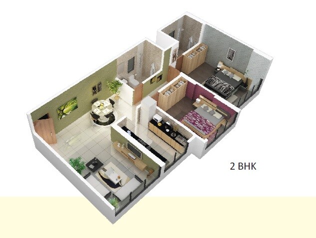 Floor plan of 2 BHK 598 Sq. Ft. Apartment in 16 Mount Blanc, Mumbai