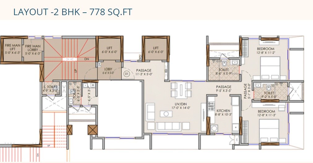 2 BHK 778 Sq. Ft. Apartment