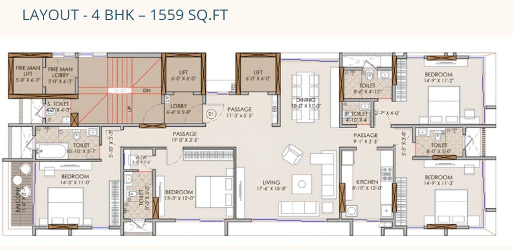 4 BHK 1559 Sq. Ft. Apartment