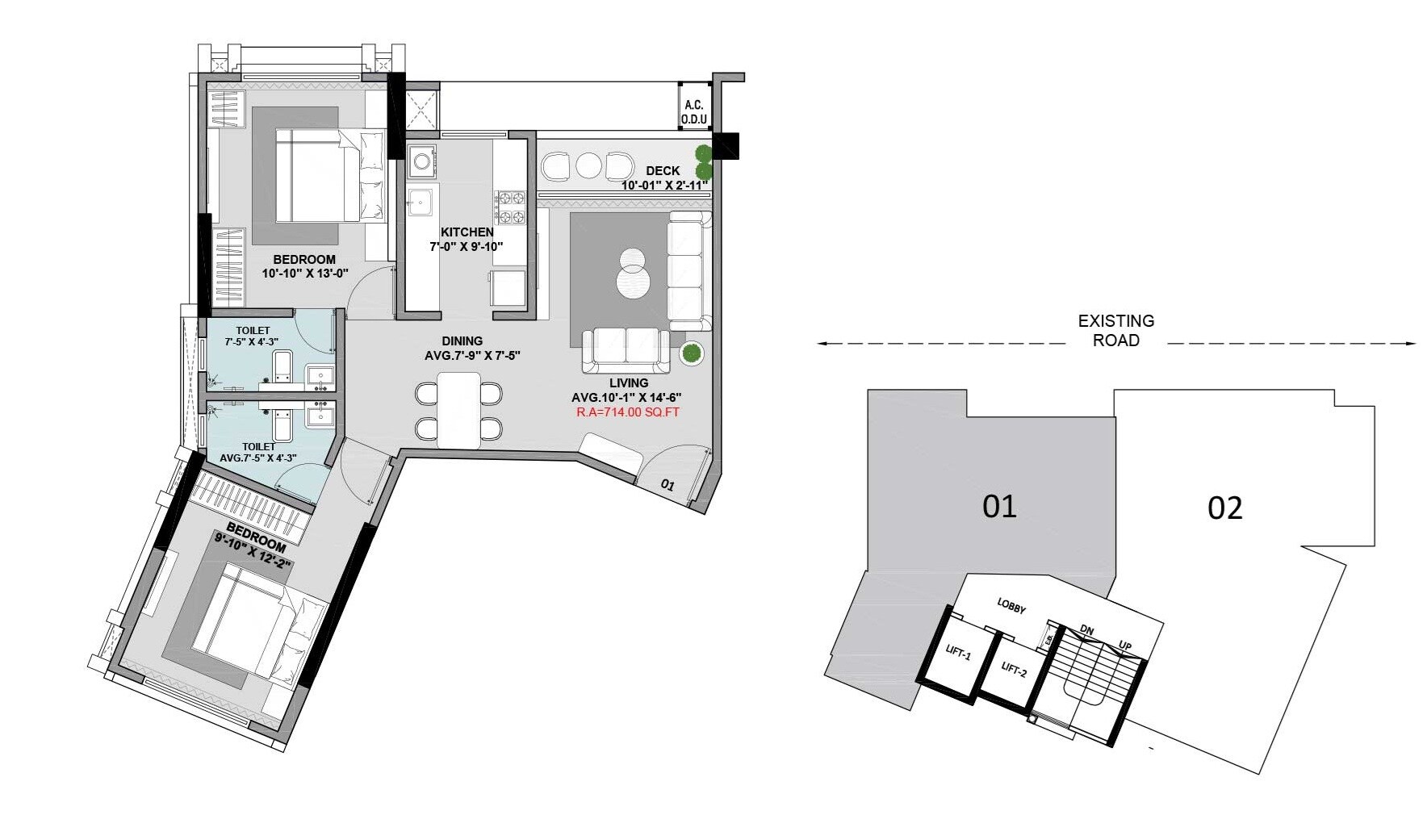 2 BHK 714 Sq. Ft. Apartment