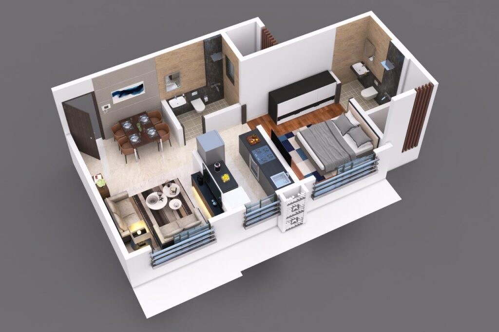 Floor plan of 1 BHK 341 Sq. Ft. Apartment in 3 Aces The Signature Tower, Mumbai