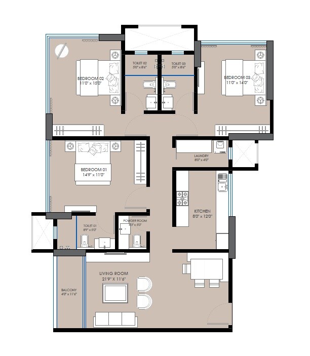 3 BHK 1242 Sq. Ft. Apartment