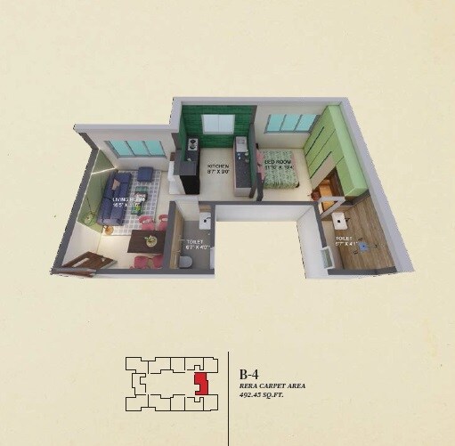 Floor plan of 1 BHK 489 Sq. Ft. Apartment in 49 Simandhar Royale, Mumbai
