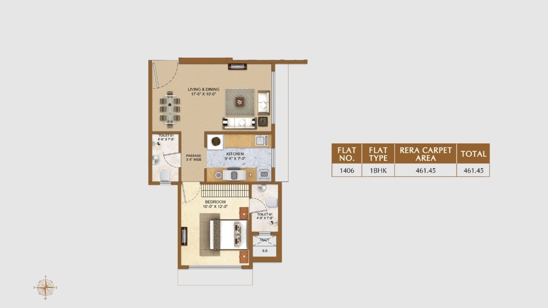 Floor plan of 1 BHK 461 Sq. Ft. Apartment in 66 Aventus Avenue, Mumbai