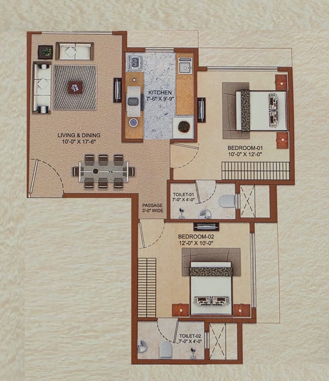 2 BHK 613 Sq. Ft. Apartment