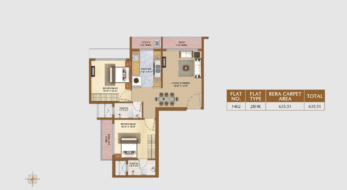 Floor plan of 2 BHK 635 Sq. Ft. Apartment in 66 Aventus Avenue, Mumbai
