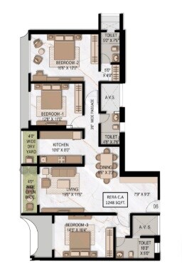 3 BHK 1248 Sq. Ft. Apartment