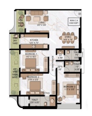 3 BHK 1360 Sq. Ft. Apartment