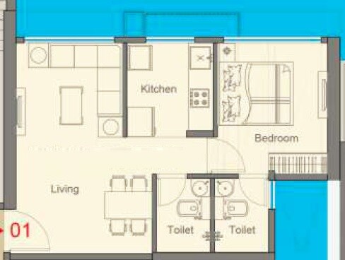 Floor plan of 1 BHK 373 Sq. Ft. Apartment in A And O Eminente Phase 2, Mumbai