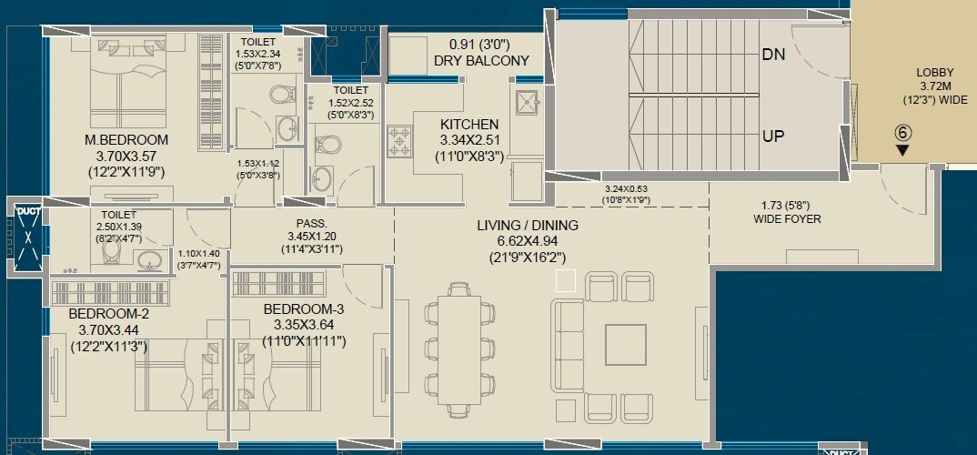 Floor plan of 3 BHK 1201 Sq. Ft. Apartment in A And O Estado, Mumbai