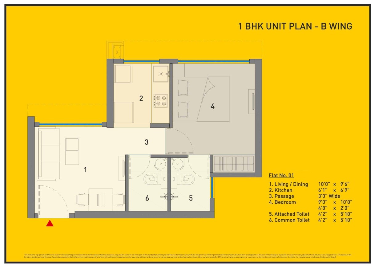 Floor plan of 1 BHK 312 Sq. Ft. Apartment in A And O Excellente, Mumbai
