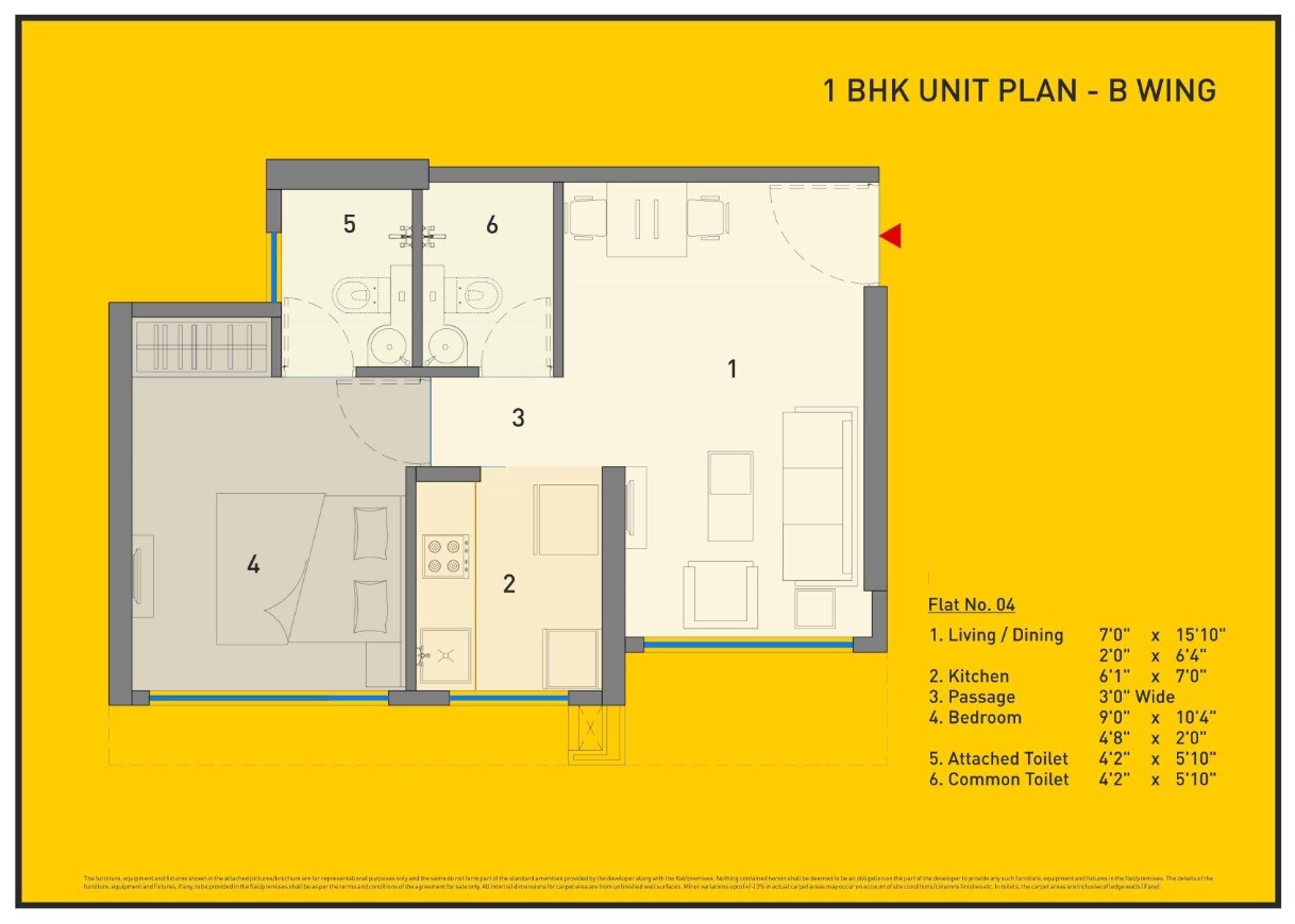 Floor plan of 1 BHK 374 Sq. Ft. Apartment in A And O Excellente, Mumbai