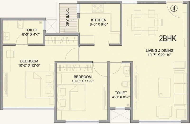 Floor plan of 2 BHK 1109 Sq. Ft. Apartment in A and O Luxe Tower, Mumbai