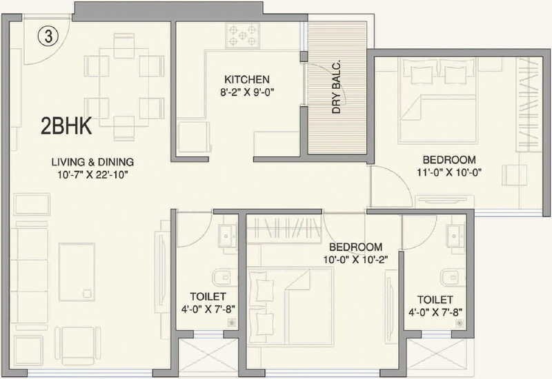 Floor plan of 2 BHK 1183 Sq. Ft. Apartment in A and O Luxe Tower, Mumbai